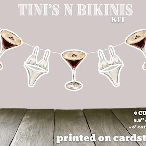 Decoraciones para pancartas de Martini Espresso de Tinis y Bikinis, adornos para cupcakes con confeti, Tini Bit, fiesta para mayores