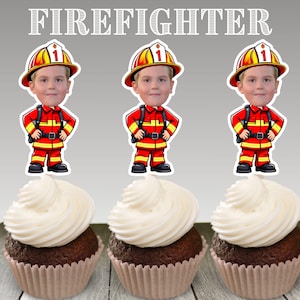 Firefighter Hero Rescue Birthday Party Cupcake Topper Decorations Custom Photo Sticker Party Favors