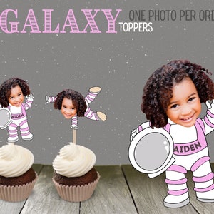 Astronaut Space Girl Party Cupcake Topper Custom Photo Outer space Baby Galaxy Rocket Baby Blast Off  Galaxy Space Head Helmet Nasa