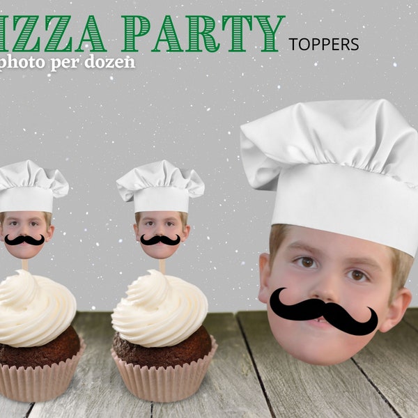 Pizza Party Decorations Party Supplies Cupcake Topper Custom Party Favors Chef Mustache Party Decor