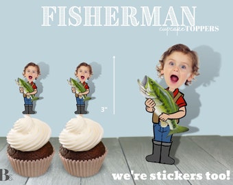 Ofishally One Fishing Party Decoration Cupcake Topper Party Decor Fly Fishing Gift for Him Outdoors Party Decoration