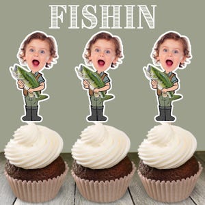 Ofishally One Fishing Party Decoration Cupcake Topper Party Decor Fly Fishing Gift for Him Outdoors Party Decoration