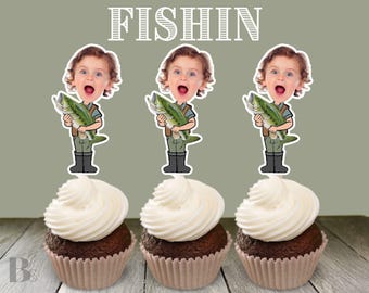 Ofishally One Fishing Party Decoration Cupcake Topper Party Decor Fly Fishing Gift for Him Outdoors Party Decoration