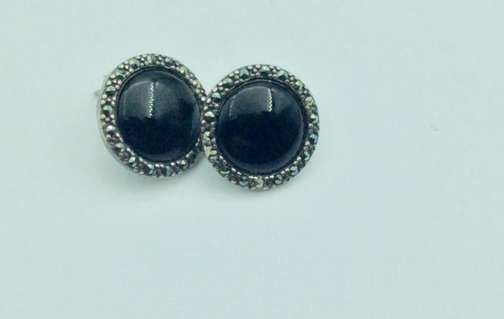 Pierced Sterling with Marcasite and Black Onyx (9… - image 1