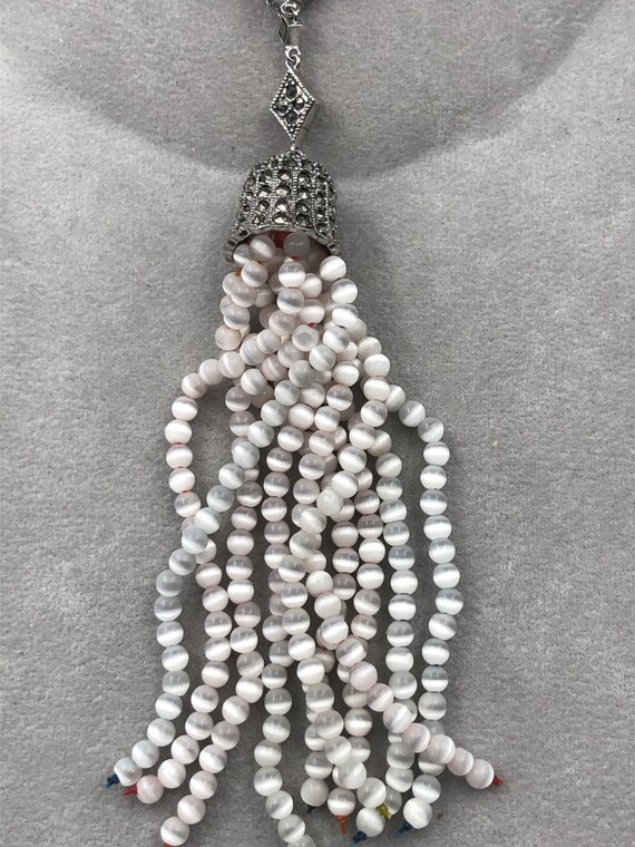Sterling and Marcasite White Tassel Necklace 1516 ad… Gem