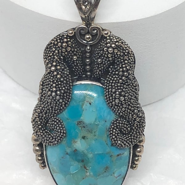 Unique Sajen Sterling and Turquoise Pendant with seahorses ( RR145)