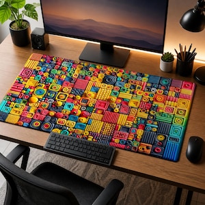 Farbenfrohes Geometrisches Mauspad, Kunst Schreibtischmatte, Abstraktes 3D Textur Mauspad, Lebendiges Büro Dekor, Einzigartiges Künstler Geschenk, Tactile Muster Arbeitsplatz