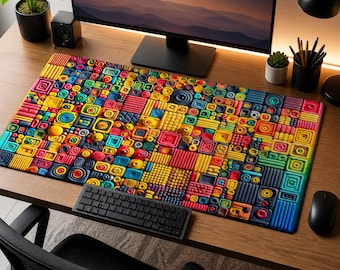 Colorful Geometric Mouse Pad,Art Desk Mat,Abstract 3D Texture Mousepad,Vibrant Office Decor,Unique Artist Gift,Tactile Pattern Workstation