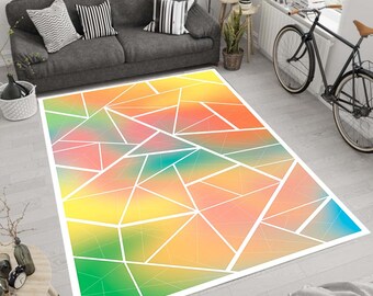 Alfombra de arte abstracto: estampado geométrico colorido, decoración moderna antideslizante
