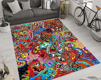Alfombra de grafiti colorido, arte abstracto, antideslizante