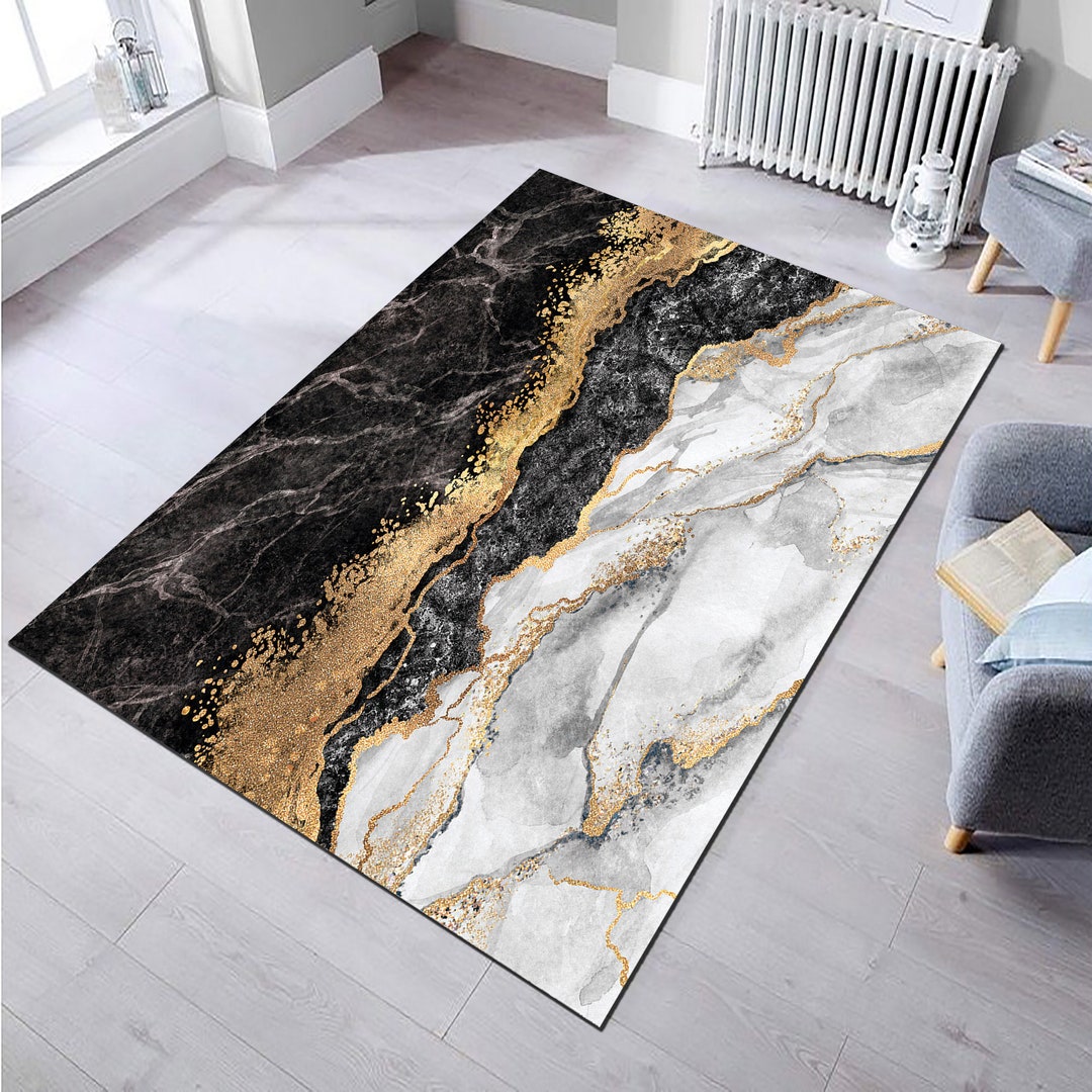 Marble Pattern Rug: Golden Abstract Home Decor - Etsy