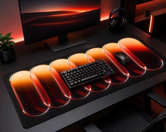 Abstract Mouse Pad, Glass Effect Desk Mat, Red and Gold Gaming Mousepad, Modern Aesthetic Office Decor, Luxury Liquid Chrome Desk Pad