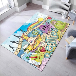 Beatles Rug,The Beatles Covers Rug,Music Rug,Popular Rug,Non-Slip Rug,Rugs for Living Room,Gift Rug,Washable Rug,Teen&#39;s Rug,Colorful Rug,