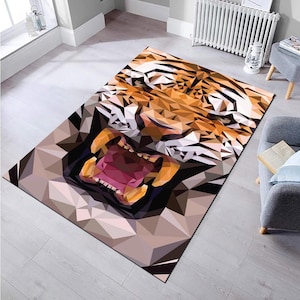 Tiger Patterned Rug, Animal Themed Rug, Cool Animal, Living Room Rug, Art Rug, Unique Area Rug, Modern Rug, Artistic Rug, Decoration Rug,