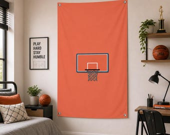 Minimalist Basketball Hoop Wall Tapestry, Sports Wall Decor for Boys Room, Basketball Gift for Teen, Aesthetic Basketball Backboard Wall Art