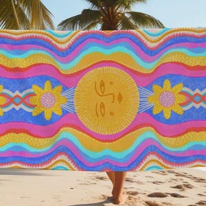 Multicolored Beach Towel | Summer Towel | Sun Pattern Towel | Modern Summer Beach Towel | Boho Style | Pool Towels | Gift for Her |