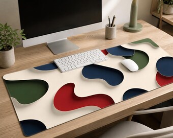 Abstract Geometric Mouse Pad, Modern Desk Mat, Minimalist Office Decor, Large Gaming Mousepad, 3D Layered Liquid Shapes, Aesthetic Workspace