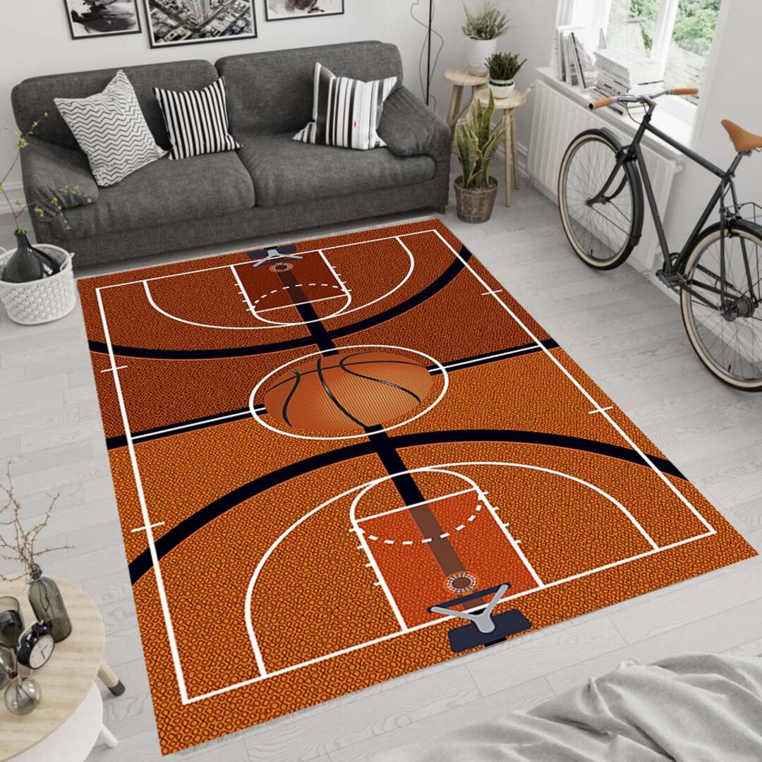 Neutral Sports Rug Basketball Court Rug: Minimalist Sports Area Rug, Washable - Etsy