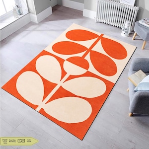 Orangefarbener Teppich: Geometrische Kunst, Waschbar