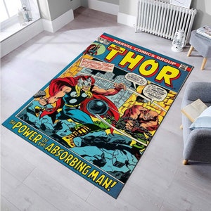 Comics Rug,Kids Room Rug,Comics Cartoon Cover Rug,Fantastic Rug,Retro Rug,Thor Decor,Boys Room Rug,Washable Rug,Gift for Him,Bedroom Rug,