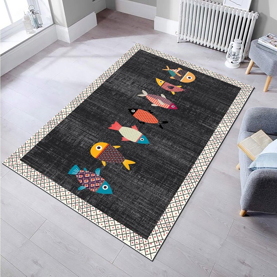 Aquatic Rug Modern Fish Rug, Colorful Aquatic Art, Home Decor - Etsy
