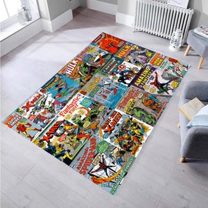 Kids Room Rug, Graduation Gift, Iron Man, Spiderman Rug, Boys Rug, Magazine Cover, Non slip Carpet, Home Decor Rug, Rug for Living Room