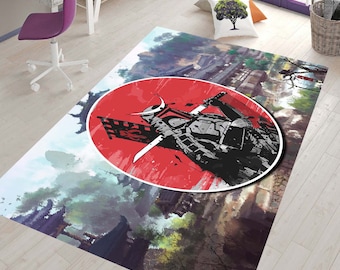 Samurai Area Rug: Japanese Home Decor, Non-Slip Colorful Carpet