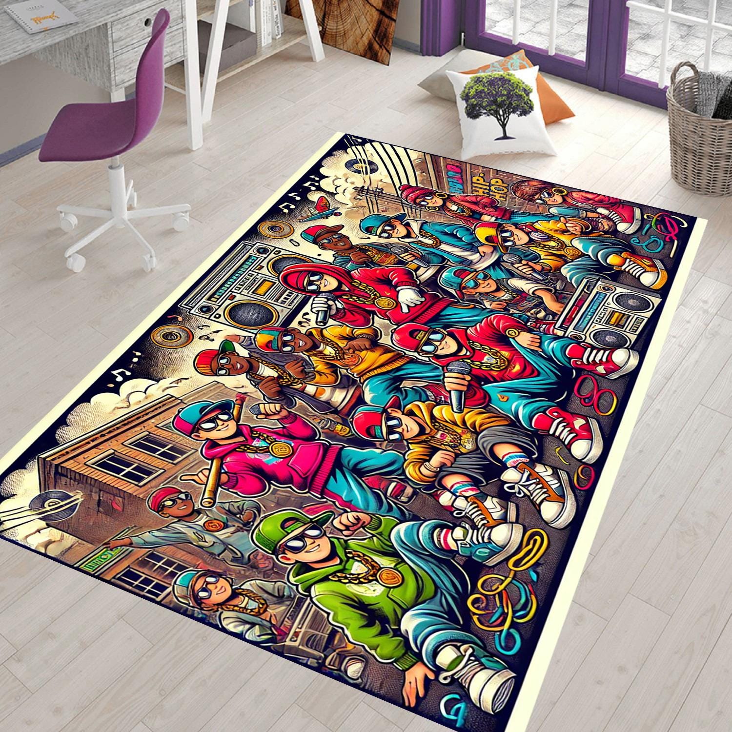 (セール)ポップアート おしゃれなデザインラグ 160x230cm ヒップホップレジェンドのコラージュラグ：洗える音楽ルーム
