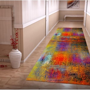 Colorful Abstract Runner Rug: Modern Hallway Carpet, Non-Slip