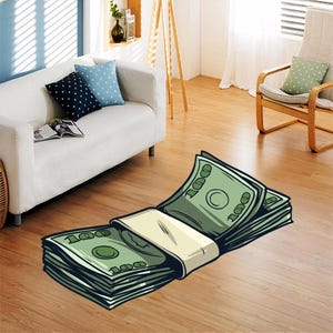 Dollar Decor Shaped Rug, Money Rug, Green Home Decor Rug,Living Room Rug, Stck Money Rug, Gift for Him, Hypebeast Rug, Custom Rug