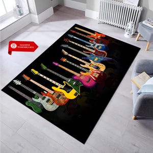 Alfombra colorida con estampado de guitarra, alfombra con tema musical, alfombra decorativa para el hogar, alfombra popular, alfombras para sala de estar, alfombra para dormitorio, alfombra antideslizante, alfombra de área