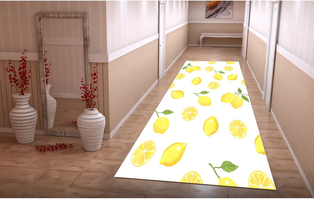 Lemon Patterned Kitchen Runner Rug: Non-slip Decorative Area Rug - Etsy