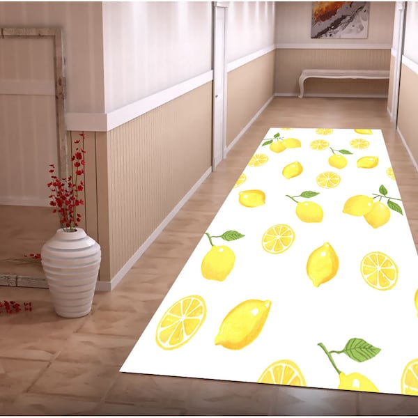 Lemon Patterned,Kitchen Rug,Runner Rug,Ruggable Rug,Hall Rug,Area Rug,Non-Slip Rug,,Decorative Rug,Personalized Rug,Popular Rug,Corridor Rug