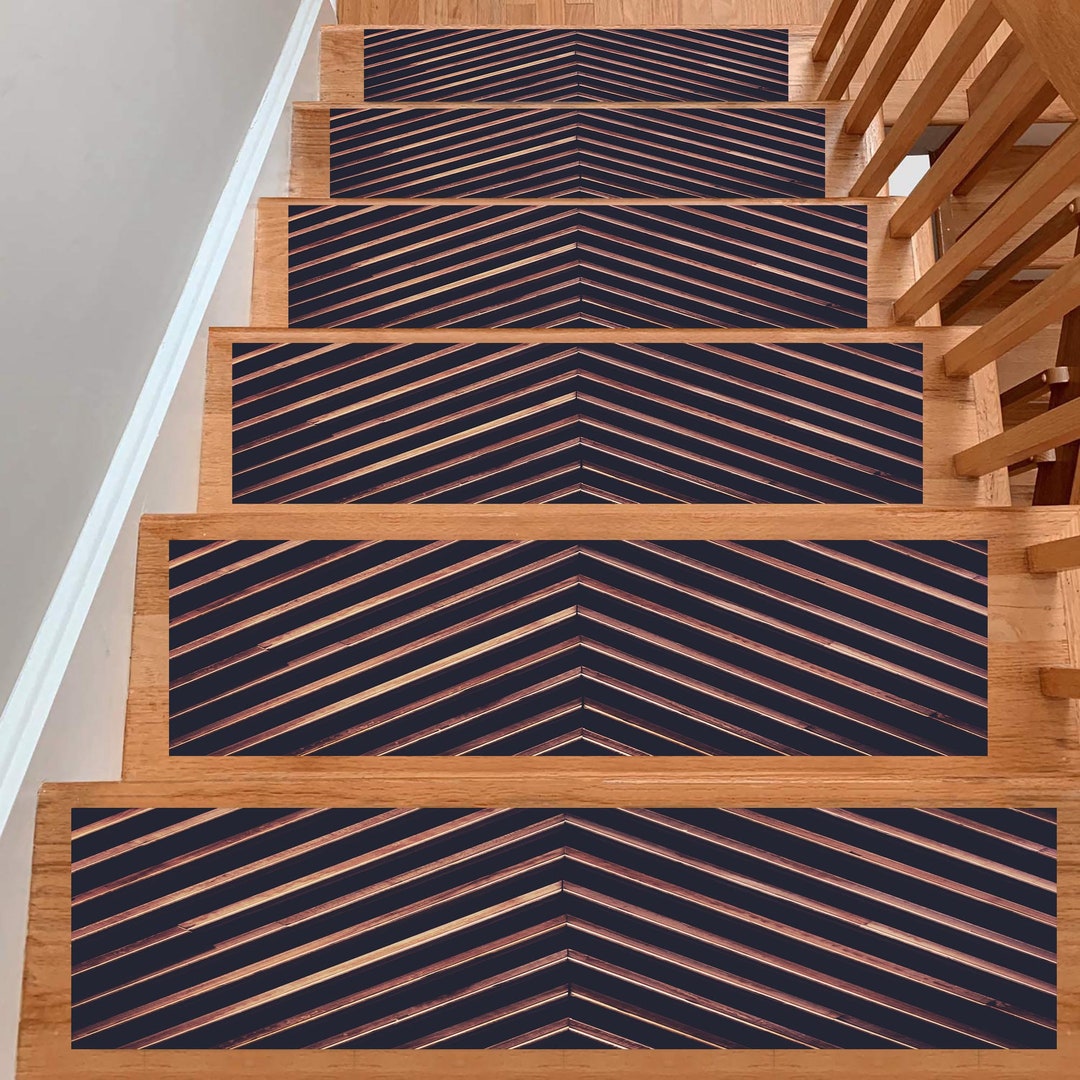 Stair Treads, Stair Carpet ,navy Blue Stair Tread, Geometric Patterned