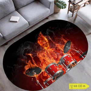 Drummer Skeleton Rug,Music Rug,Drum Rug,Area Rug,Wohnaccessoires,Rugs for Living Room,Oval Rug,Non Slip Rug,Housewarning Gift,Gift for Him
