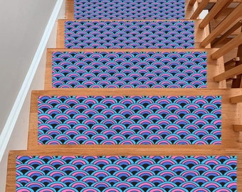 Geometric Stair Treads: Colorful Non-Slip Staircase Rug