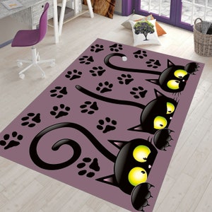Black Cats Rug, Girl Room Rug, Gift for Her, Aesthetic Rug, Housewarming Rug, Modern Art Rug, Rug for Livingroom, Home Decor Rug,