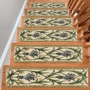 Efeu-gemusterter Teppich, Blumenteppich, Stufenteppich, Design-Treppenteppich, rutschfester Teppich, Eingangsbereich, Teppich, waschbar