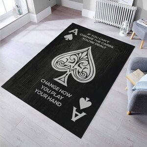 Decoração de cartas de baralho, tapete preto, ideias de design para casa, tapete de cartas de baralho, decoração para casa, tapete de quarto, tapete para presente, tapete lavável, carpete 4x6, carpete antiderrapante
