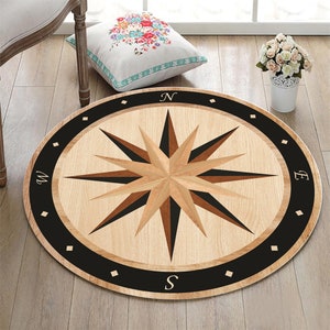 Compass Round Rug, Popular Rug, Circle Rug,Home Decor Rug,Rugs for Living Room,Non Slip Area Rug, Abstract Rug