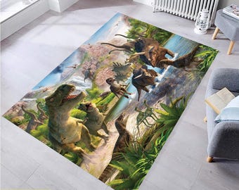 Dinosaur Kids Room Rug: Non-Slip Microfiber Polyester