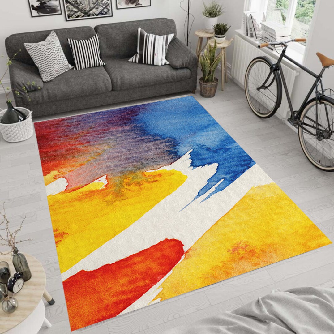 Simple Abstract Modern Rug Abstract Colorful Rug: Modern Art, Non-slip Microfiber - Etsy
