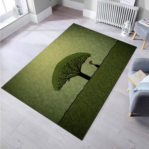Grüner Teppich Illustration, Illustration, Baum Des Lebens, Natur Teppich, Abstrakter Teppich, Moderner Teppich, Wohnkultur, Dekorativer Teppich, rutschfest