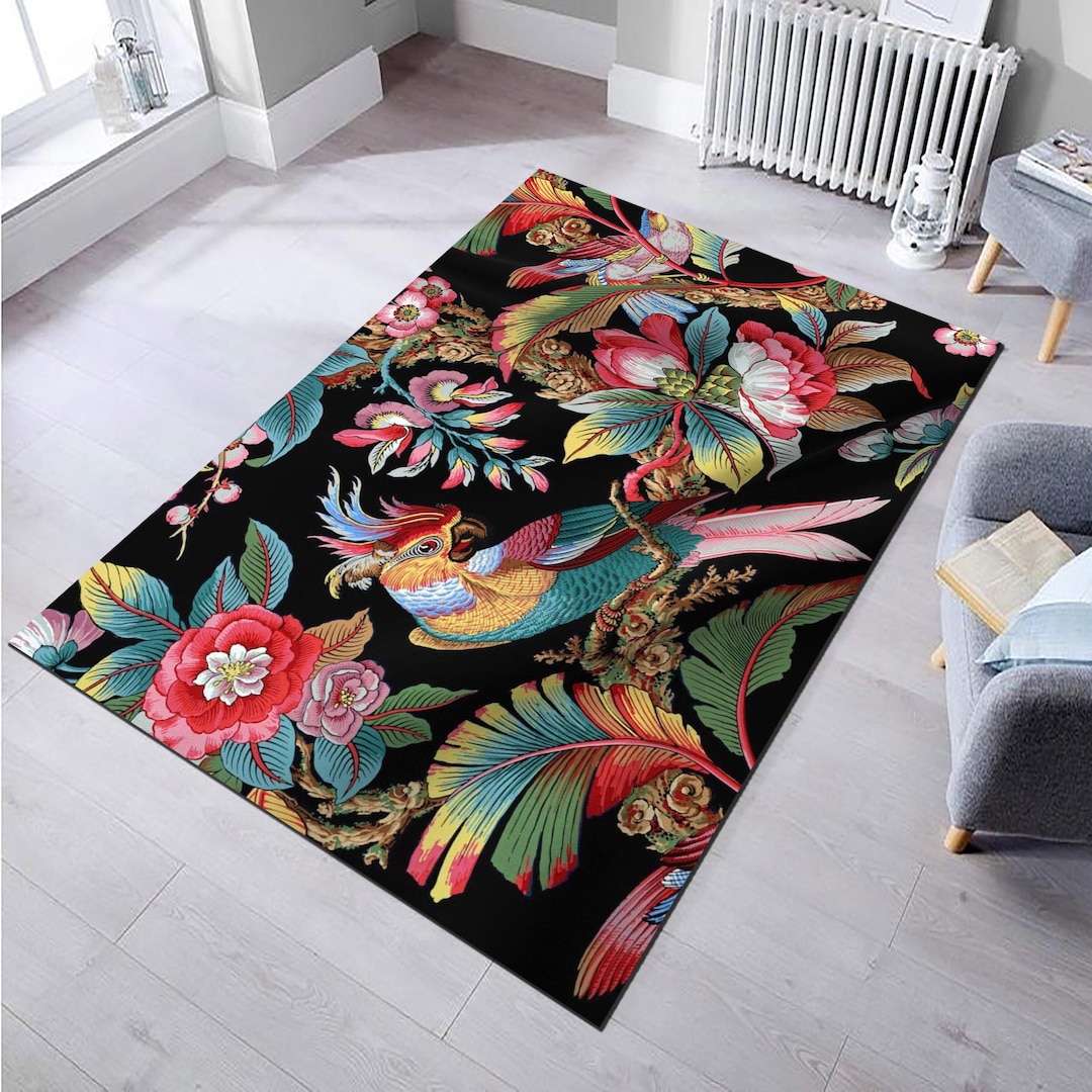 Floral Bird Rug, Colorful Exotic Decor, Non-slip Area Carpet - Etsy