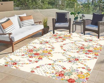Floraler Gartenteppich: Waschbarer Polyesterteppich für Innen / Außen