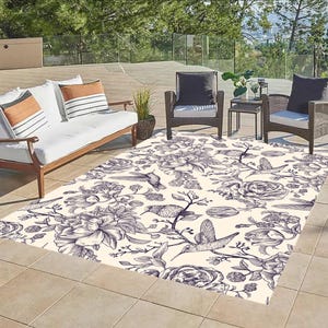 Floral Garden Patio Rug,Outdoor Rug,Veranda-Outdoor Decor,Garden Rug,Indoor-Outside Area Rug,Garden Decor,Gift for Him,Washable Rug
