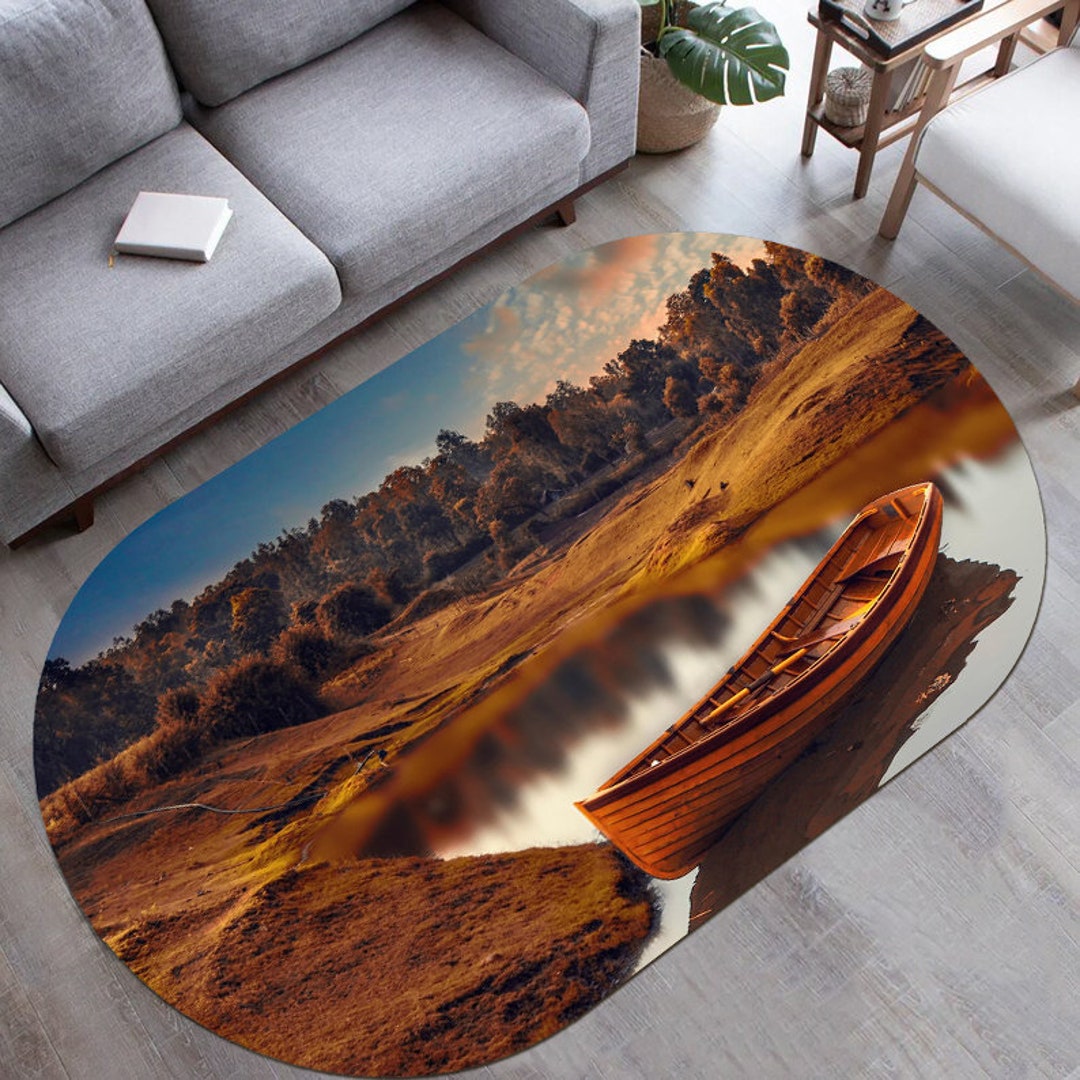 Lake Theme Rug Boat Rug,nostalgic Lake View Rug,custom Area Rug,wohnaccessoires,home ...