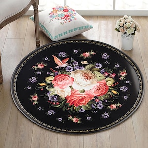 Floral Round Rug,Colorful Flower Pattern Rug, Soft Washable Circle Area Rug for Bedroom-Living Room-Nursery or Entryway, Non Slip Rug