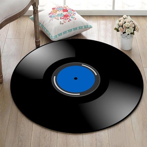Retro Vinly Record Round Rug,Music Lover&#39;s Rug,Turntable Style Floor Mat,Music Room Rug,Music Rug,Non Slip - Washable Decor,Gift for Him