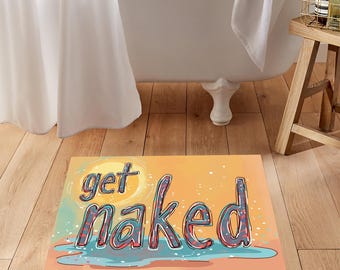 Zabawna mata łazienkowa „Get Naked”, kolorowy dywanik łazienkowy